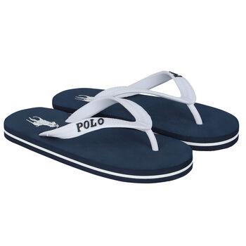 Boys Navy Logo Flip Flops