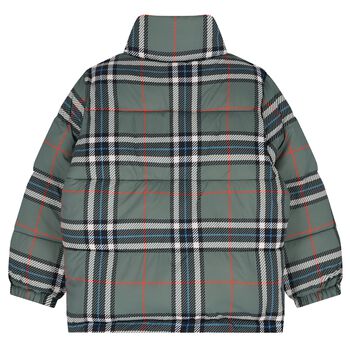 Boys Black & Green Tartan Reversible Puffer Jacket 