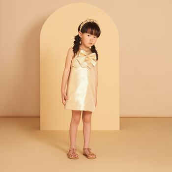 Girls Gold Bow Dress