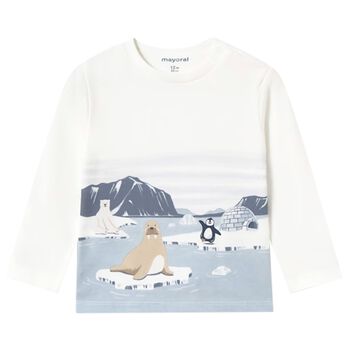 Younger Boys Ivory Polar Animals Long Sleeve Top