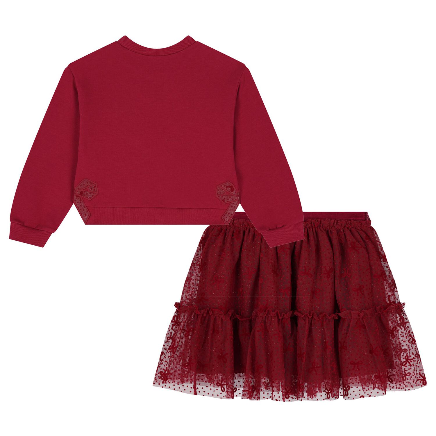 Girls Red Bow Tulle Skirt Set, 1, hi-res
