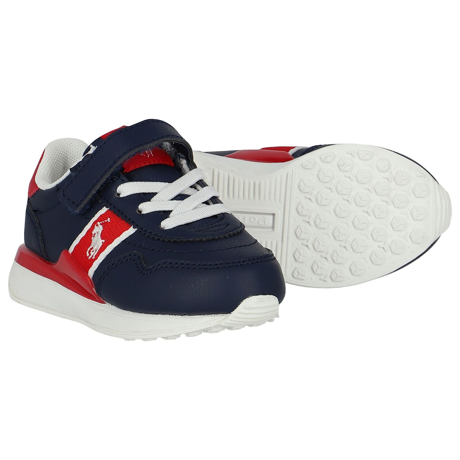 Boys Navy Blue & Red Trainers, 1, hi-res