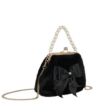 Girls Black Faux Fur Handbag
