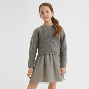 Girls Grey Glitters Dress Set