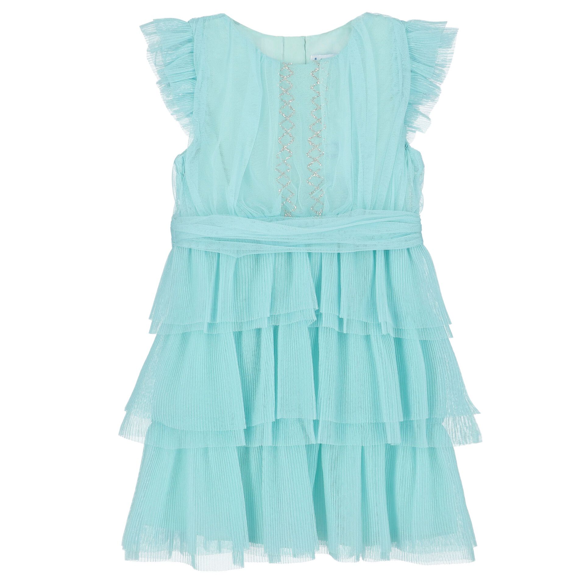 Mayoral Girls Aqua Pleated Tulle Dress Junior Couture Bahrain