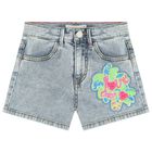 Girls Blue Denim Embellished Shorts, 1, hi-res