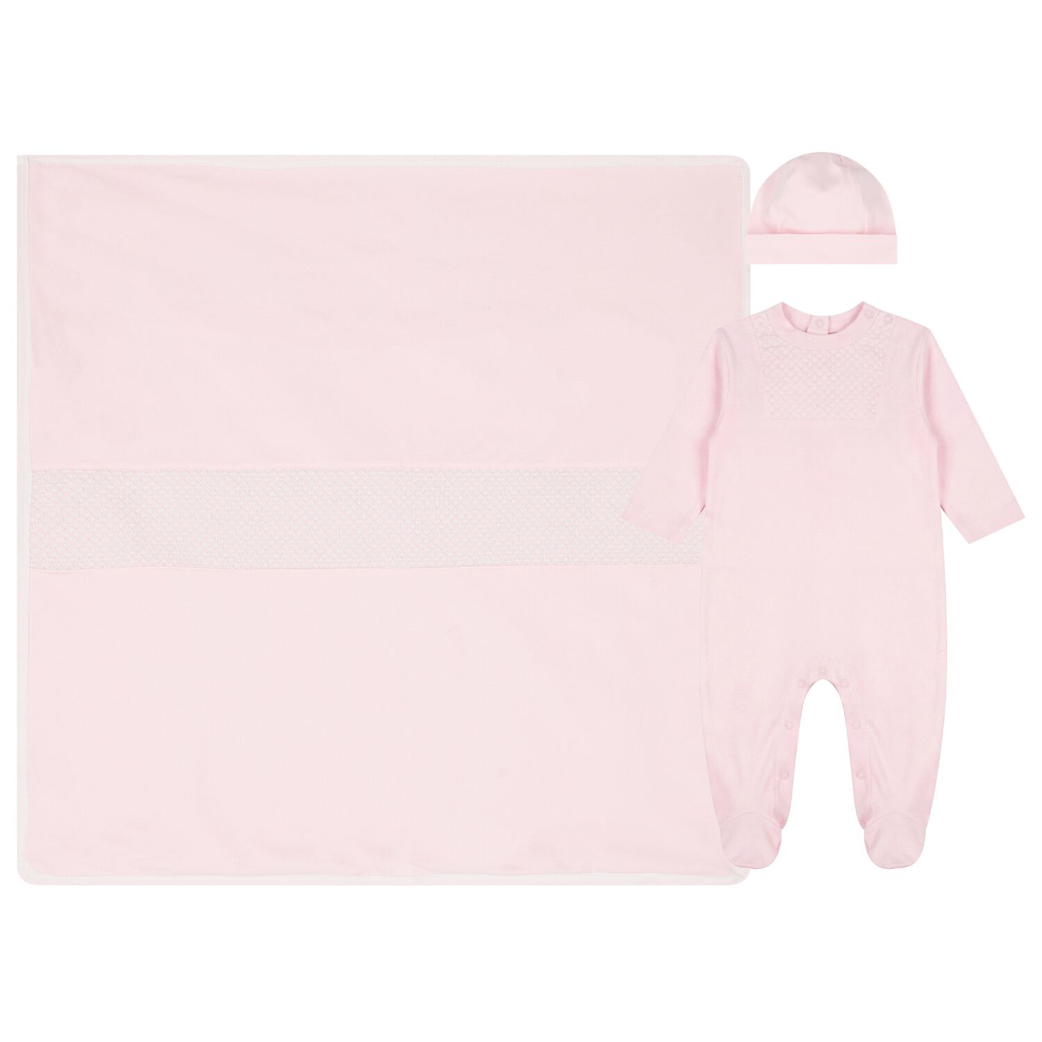 Baby Girls Pink Smocked Babygrow Gift Set, 3, hi-res