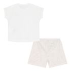 Baby White & Beige Barocco Shorts Set, 1, hi-res