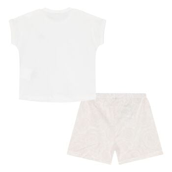 Baby White & Beige Barocco Shorts Set