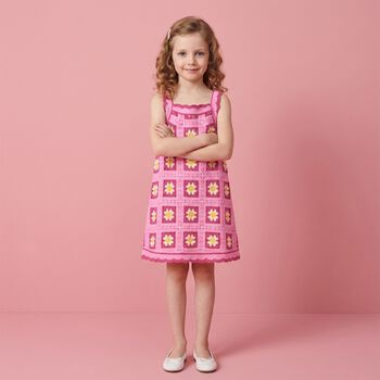 Girls Pink Crochet Dress