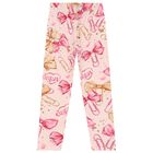 Girls Pink Bow Leggings, 1, hi-res