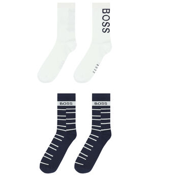 Boys White & Navy Logo Socks ( 2-Pack )