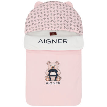Baby Girls Pink & White Pima Cotton Logo Nest