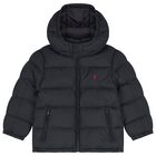 Boys Black Logo Puffer Jacket, 1, hi-res