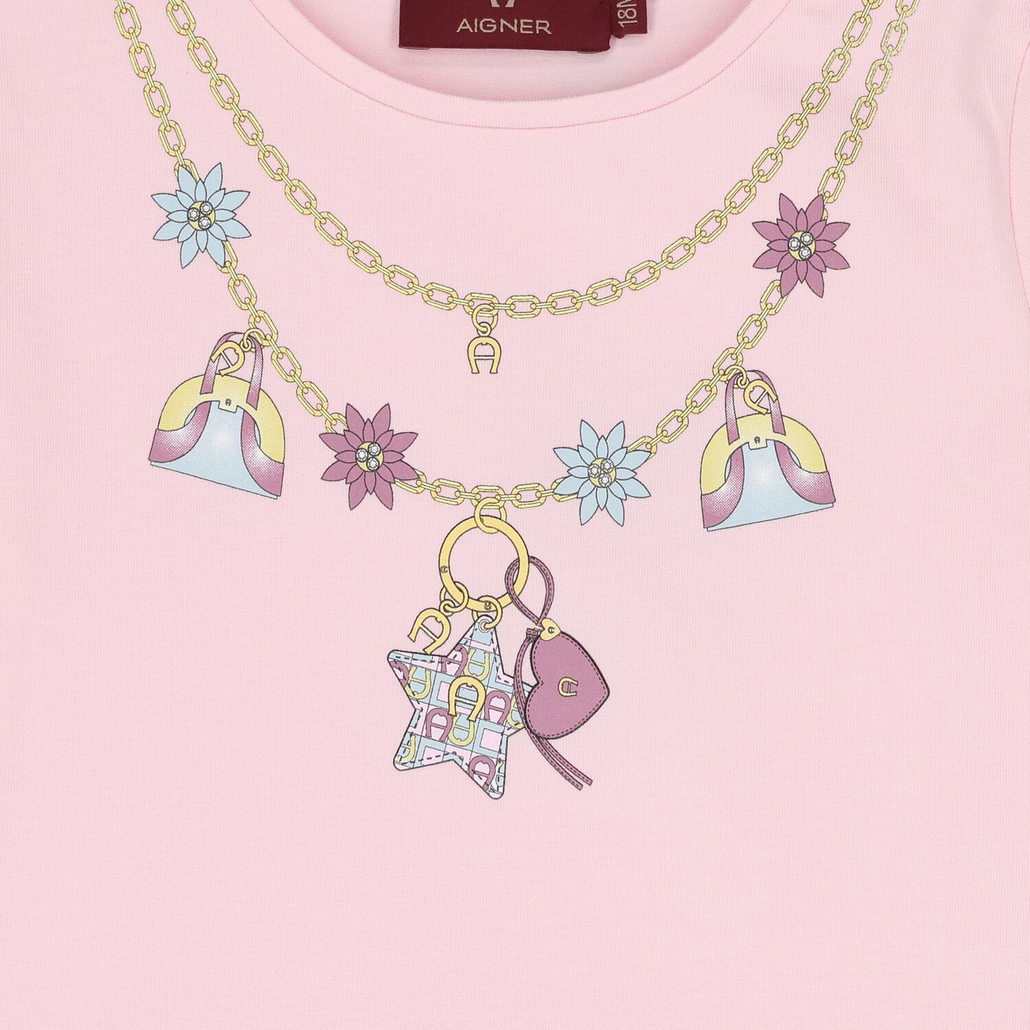 Younger Girls Pink Necklace Logo T-Shirt, 1, hi-res