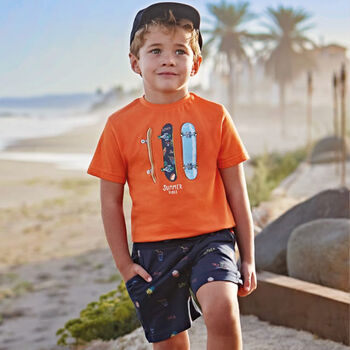 Boys Orange & Navy Skateboard Shorts Set