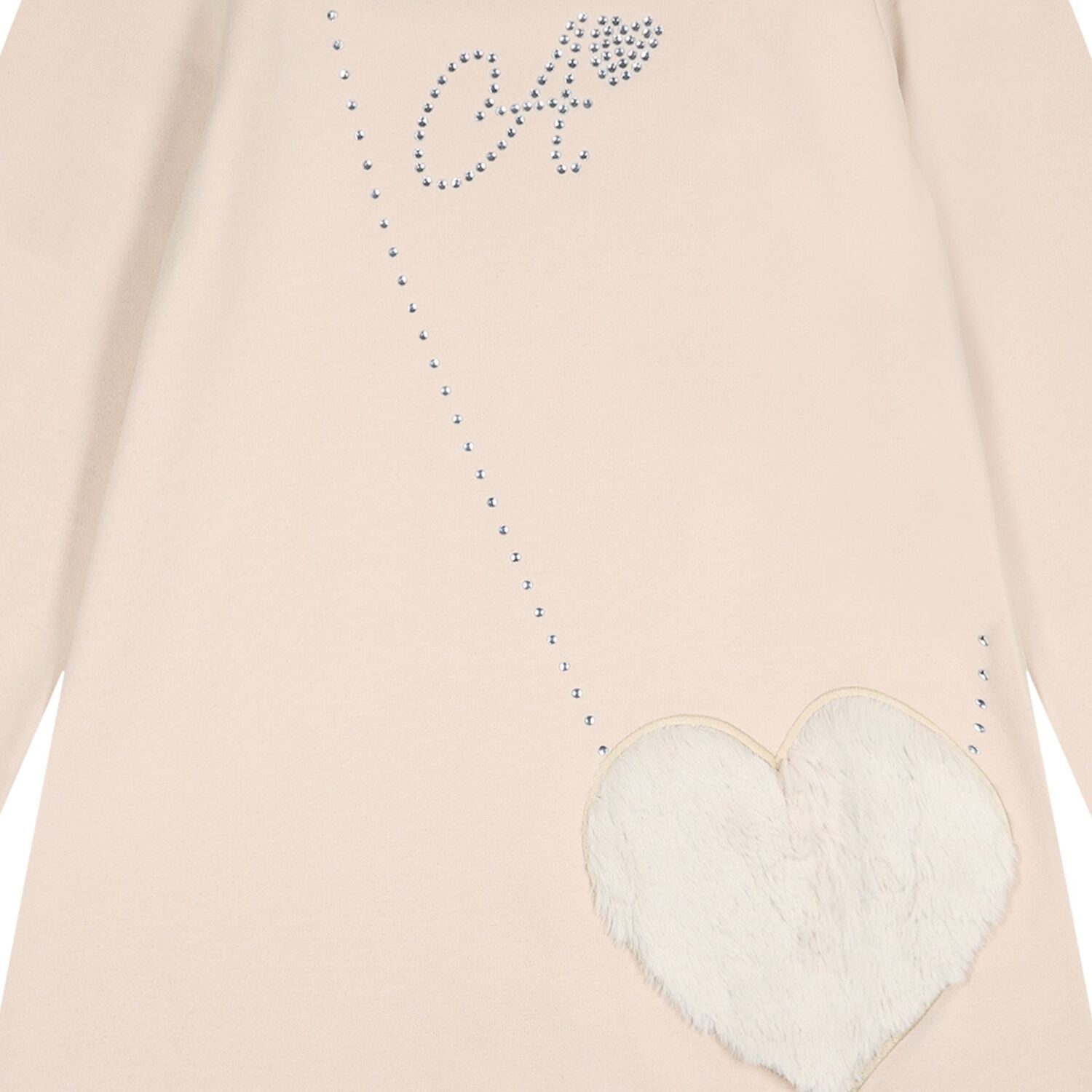 Girls Beige Embellished Logo Dress, 1, hi-res