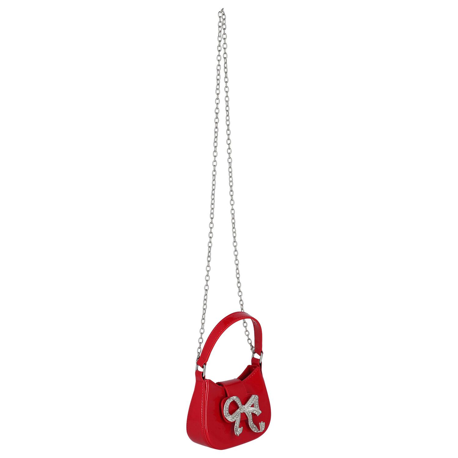 Girls Metallic Red Diamante Bow Handbag ( 16CM ), 2, hi-res