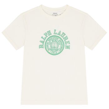 Boys Ivory T-Shirt with Varsity Logo