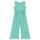 Girls Green Pleated Chiffon Jumpsuit, 1, hi-res