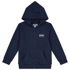 Navy Blue Logo Hooded Zip Up Top, 1, hi-res