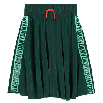 Girls Green Pliss&eacute; Logo Skirt