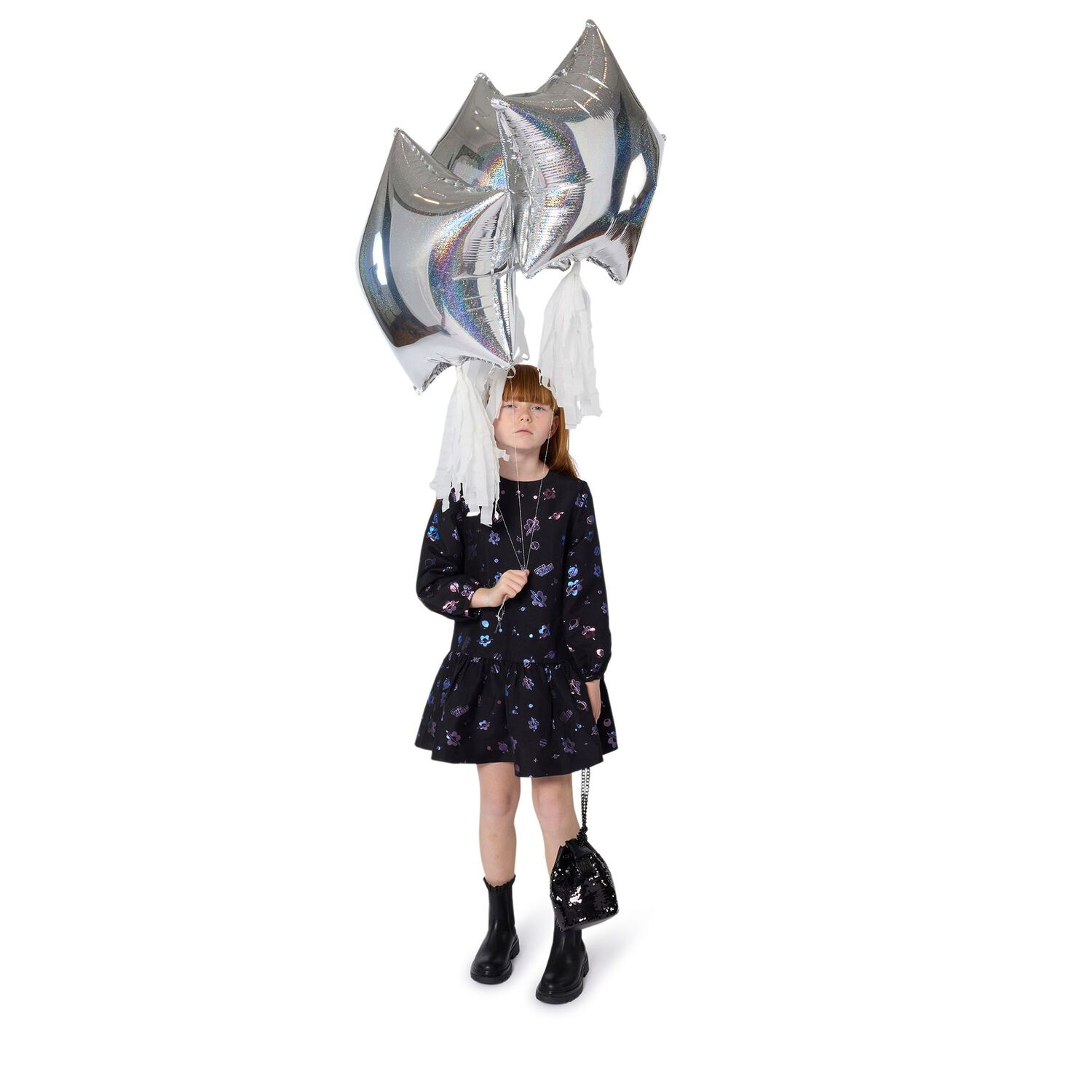 Girls Black Logo Embellished Bag, 1, hi-res