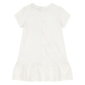 Younger Girls Ivory Faux Fur Bag Logo Dress