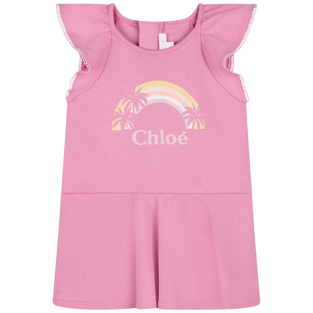 CHLOE Younger Girls Pink Logo Dress Junior Couture