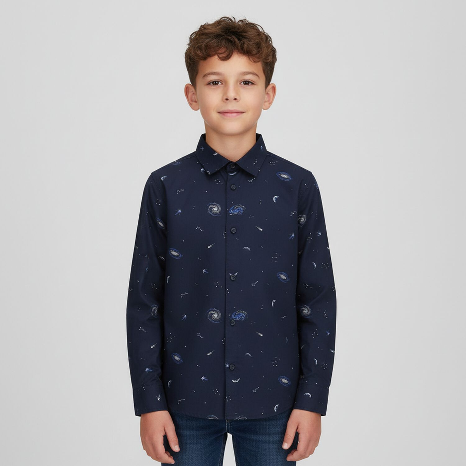 Boys Navy Blue Space Shirt, 1, hi-res image number null
