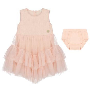 Baby Girls Pink Ruffled Dress Set