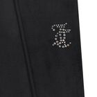 Girls Black Crystal Embellished Diamant&eacute; Logo Velour Leggings, 1, hi-res