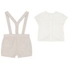 Baby Boys Ivory & Beige Shorts Set , 2, hi-res