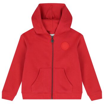 Boys Red Logo Hooded Zip Up Top