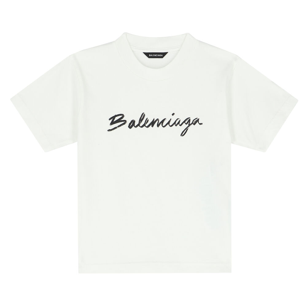 eksplosion grinende Marine Balenciaga White Logo T-Shirt | Junior Couture USA