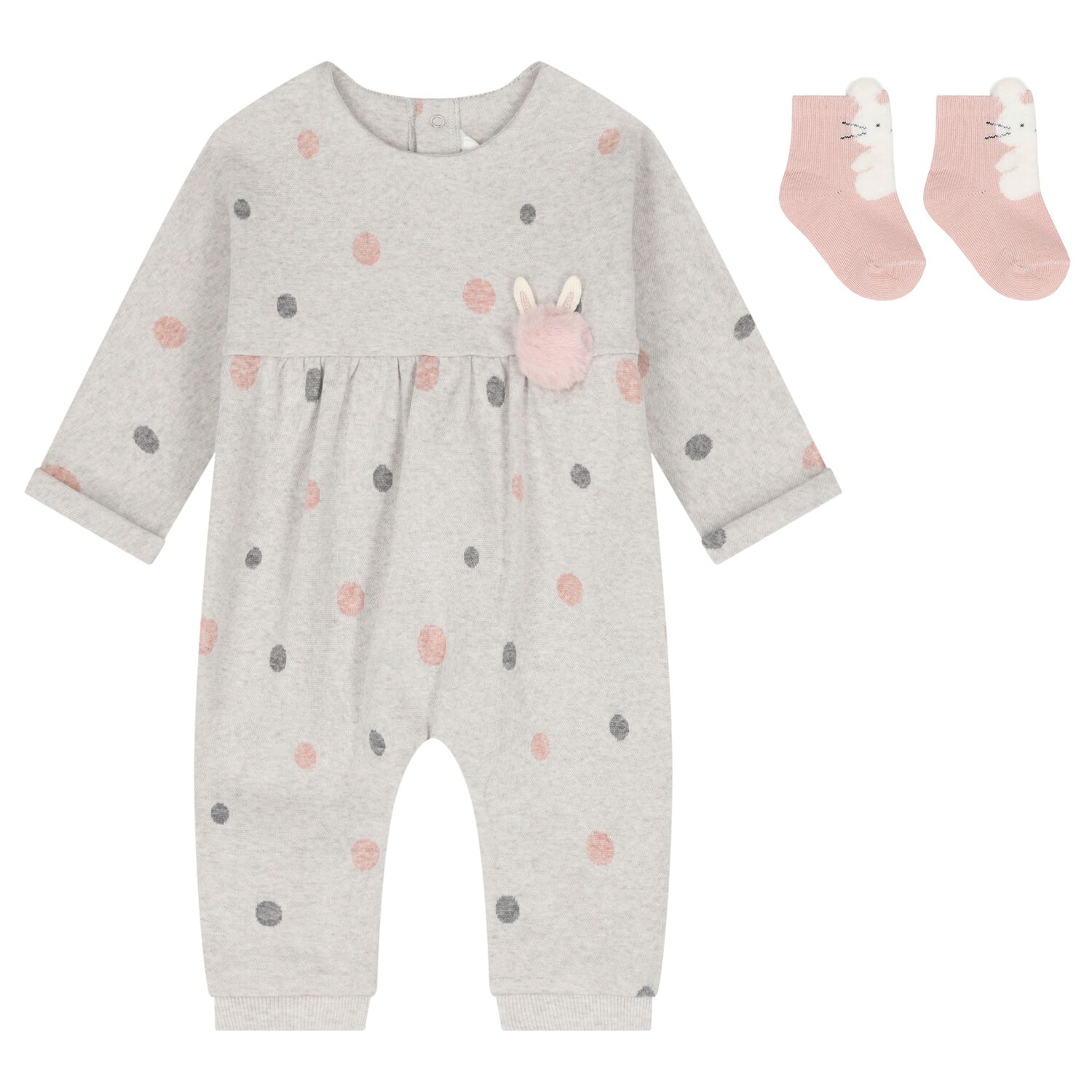 Baby Girls Grey & Pink Romper Set, 1, hi-res