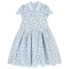 Girls Blue Flower Lace Dress, 1, hi-res