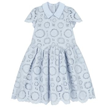 Girls Blue Flower Lace Dress