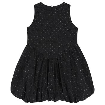 Girls Black Embellished Rhinestones Dress