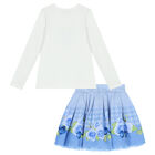 Girls White & Blue Floral Skirt Set, 1, hi-res