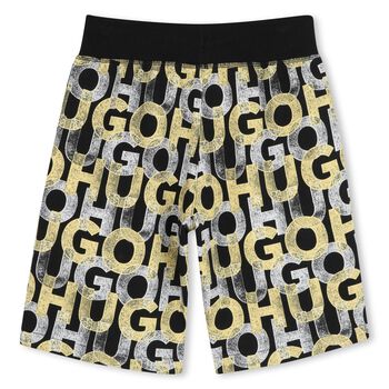 Boys Black Monogram Logo Shorts