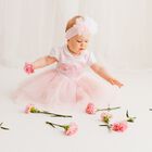 Baby Girls White & Pink Floral Dress, 1, hi-res