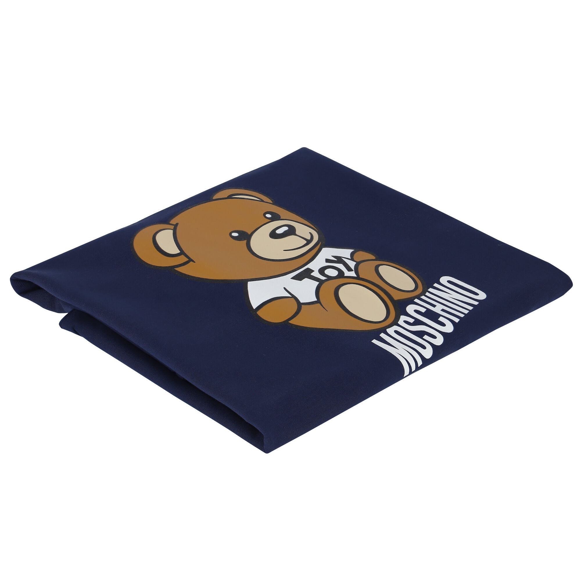 Moschino Navy Blue Teddy Bear Logo Baby Blanket Junior Couture USA