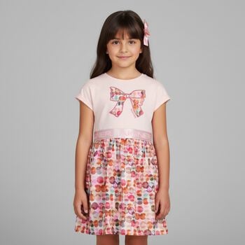 Girls Pink Ribbon Dress