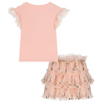 Girls Pink Embellished Sequin Skirt Set