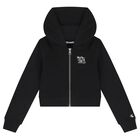 Girls Black Logo Hooded Zip Up Top, 1, hi-res