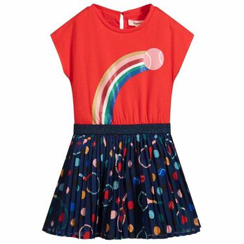 Girls Red & Blue Printed Dress