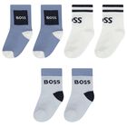 Baby Boys White & Blue Logo Socks ( 3-Pack ) , 2, hi-res
