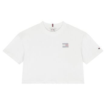 Girls White Embellished Logo T-Shirt