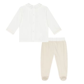 Baby Boys White & Beige Trousers Set